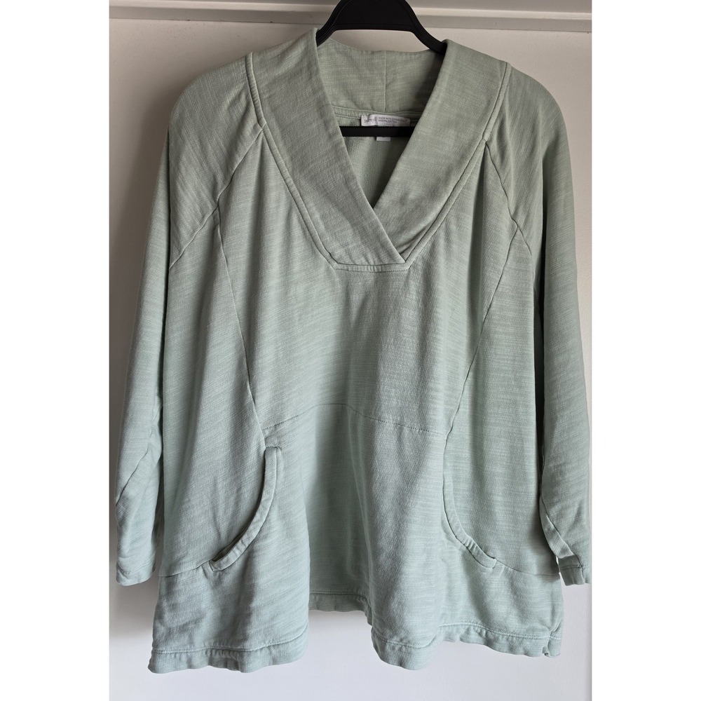 Pure Jill Women 2X Sweatshirt Sage Green Cotton V-Neck Pullover Long Sleeve Top